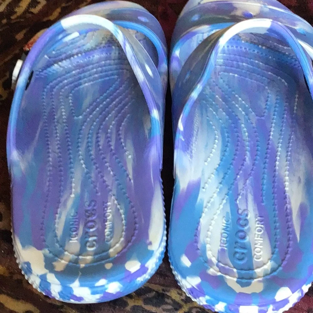 Crocs Blue and Purple Slide Sandals. NWOT - Picture 4 of 6